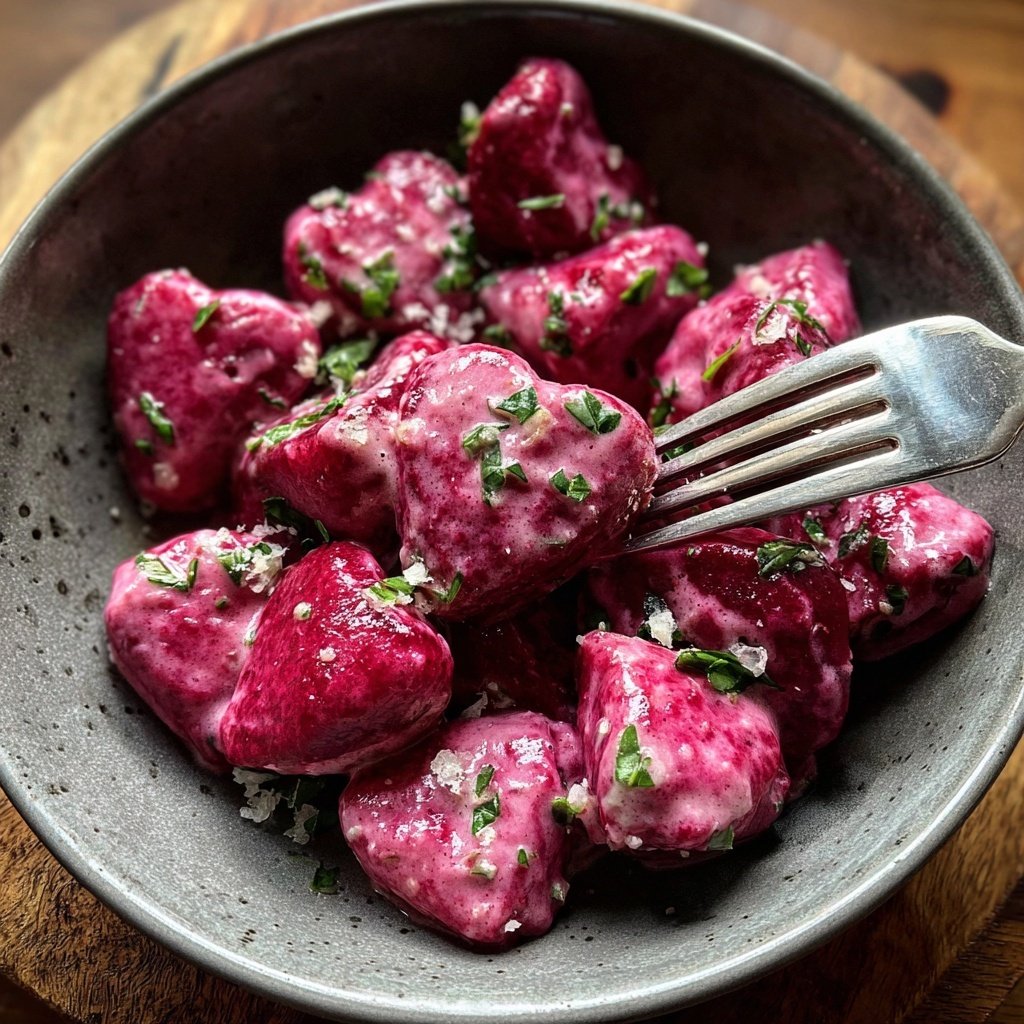 Heart-Shaped Beet Gnocchi with Cream Sauce