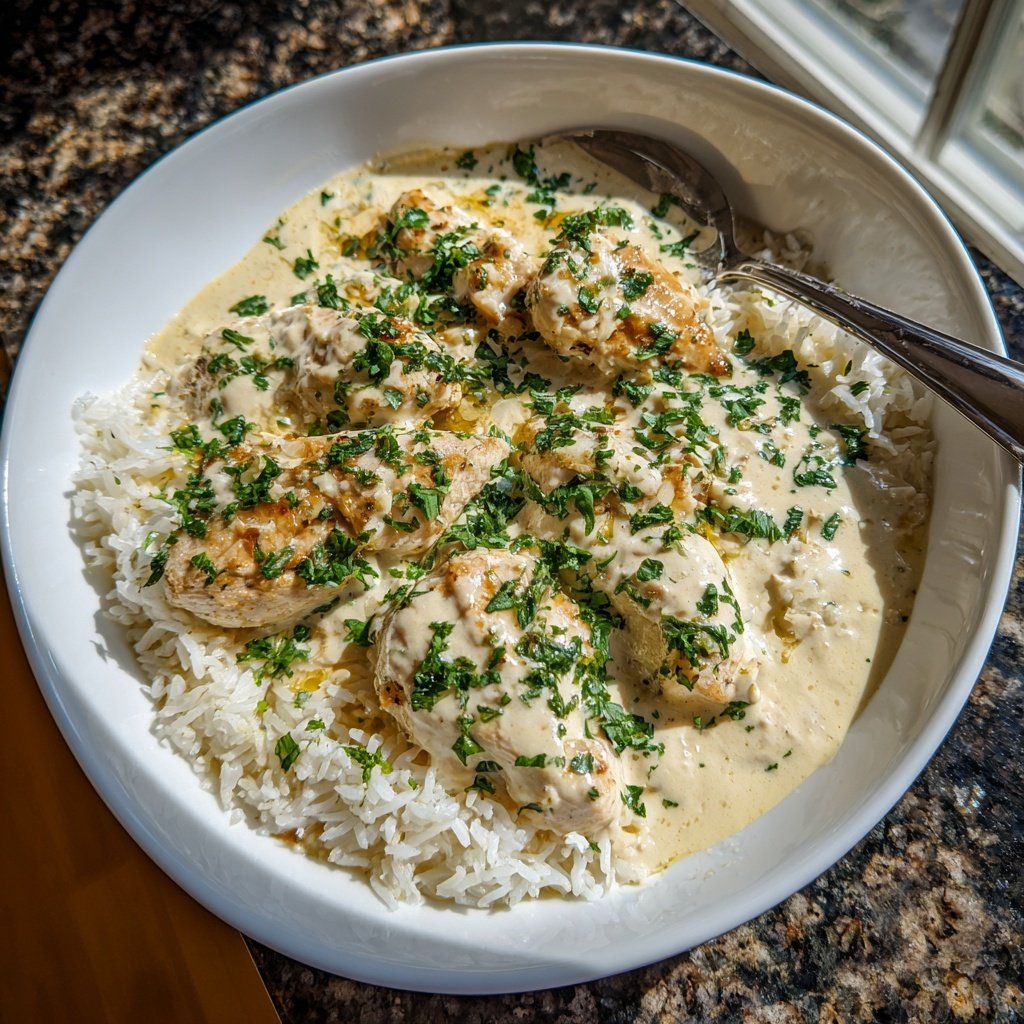 Creamy Garlic Chicken With Rice