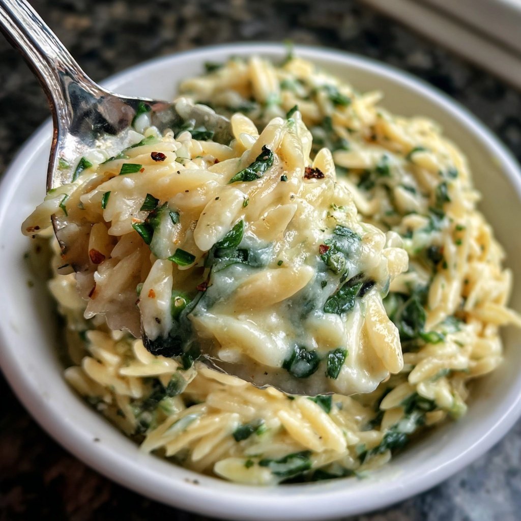 Creamy Spinach Garlic Orzo