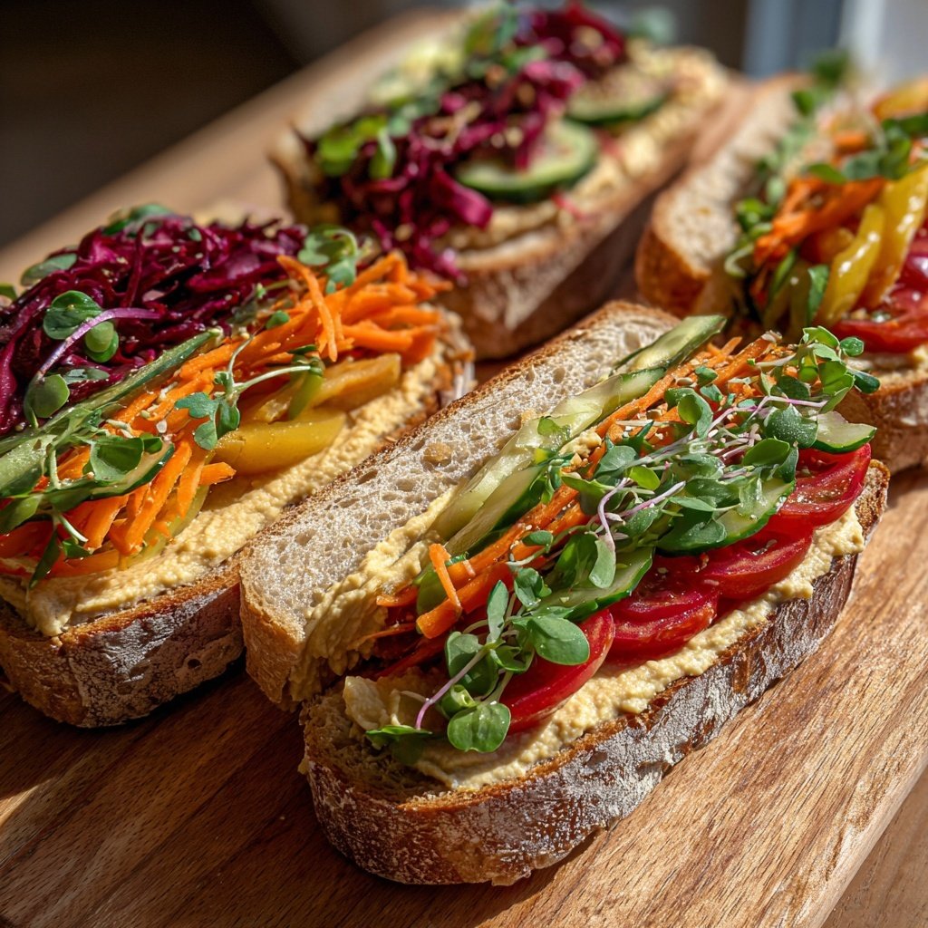 Healthy Lunch Hummus Veggie Sandwiches
