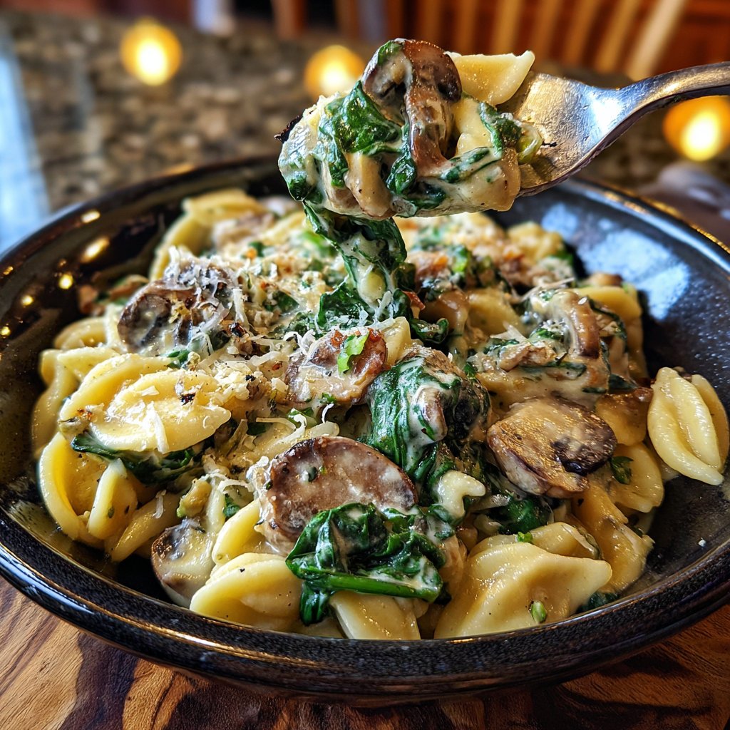 Creamy Spinach Mushroom Orzo